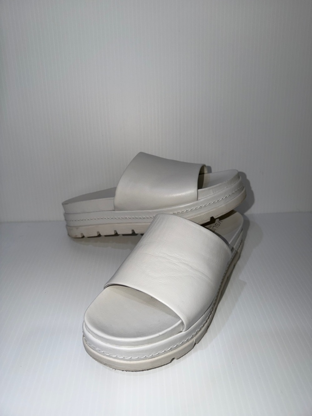 J Slides Ivory Leather Platform Slide Sandals